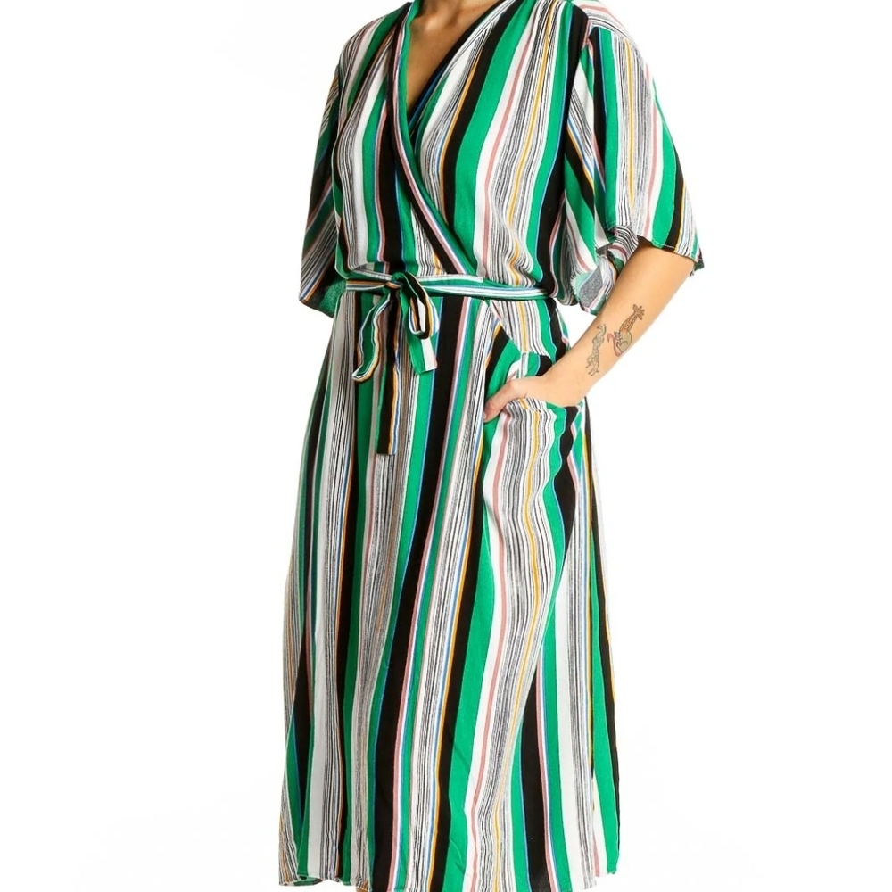 Eloquii
Green Striped Wrap Midi Dress Womens Plus Size 2X